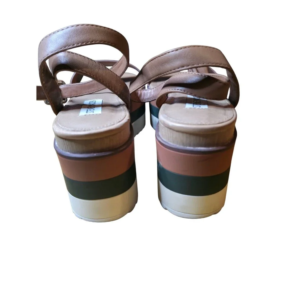 Steve Madden Platform Sandals Leather Women's Size 9.5M Tan Multicolor